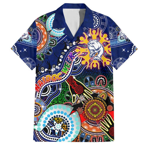 Custom NAIDOC Week 2024 Western Bulldogs Family Matching Off Shoulder Short Dress and Hawaiian Shirt Australia Aboriginal Dot Painting