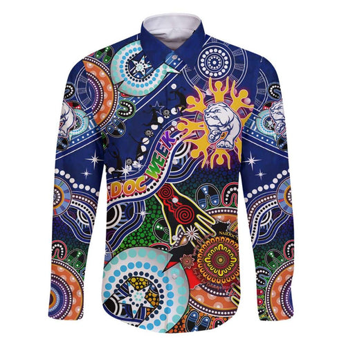 Custom NAIDOC Week 2024 Western Bulldogs Family Matching Off Shoulder Short Dress and Hawaiian Shirt Australia Aboriginal Dot Painting