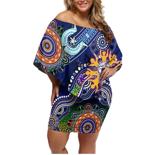 Custom NAIDOC Week 2024 Western Bulldogs Family Matching Off Shoulder Short Dress and Hawaiian Shirt Australia Aboriginal Dot Painting