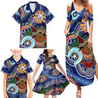 Custom NAIDOC Week 2024 Western Bulldogs Family Matching Summer Maxi Dress and Hawaiian Shirt Australia Aboriginal Dot Painting