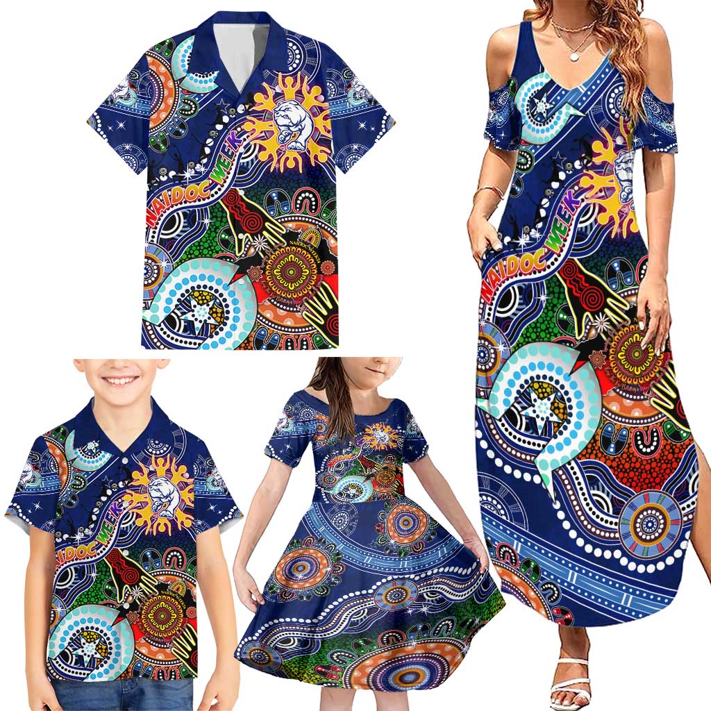Custom NAIDOC Week 2024 Western Bulldogs Family Matching Summer Maxi Dress and Hawaiian Shirt Australia Aboriginal Dot Painting