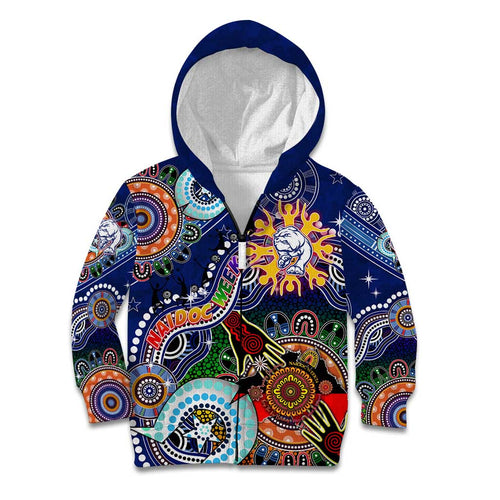 Custom NAIDOC Week 2024 Western Bulldogs Kid Hoodie Australia Aboriginal Dot Painting