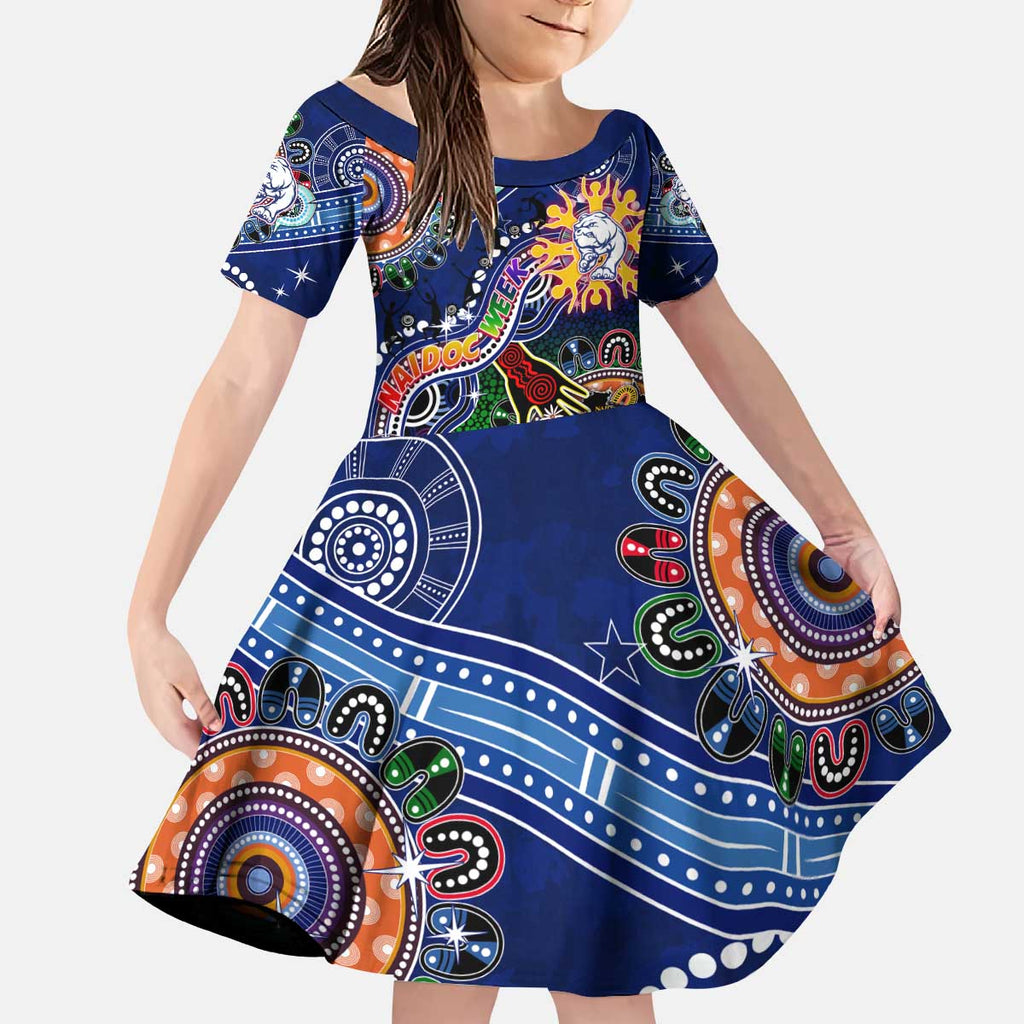 Custom NAIDOC Week 2024 Western Bulldogs Kid Short Sleeve Dress Australia Aboriginal Dot Painting