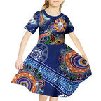 Custom NAIDOC Week 2024 Western Bulldogs Kid Short Sleeve Dress Australia Aboriginal Dot Painting