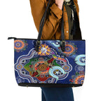 Custom NAIDOC Week 2024 Western Bulldogs Leather Tote Bag Australia Aboriginal Dot Painting