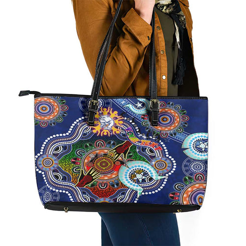 Custom NAIDOC Week 2024 Western Bulldogs Leather Tote Bag Australia Aboriginal Dot Painting