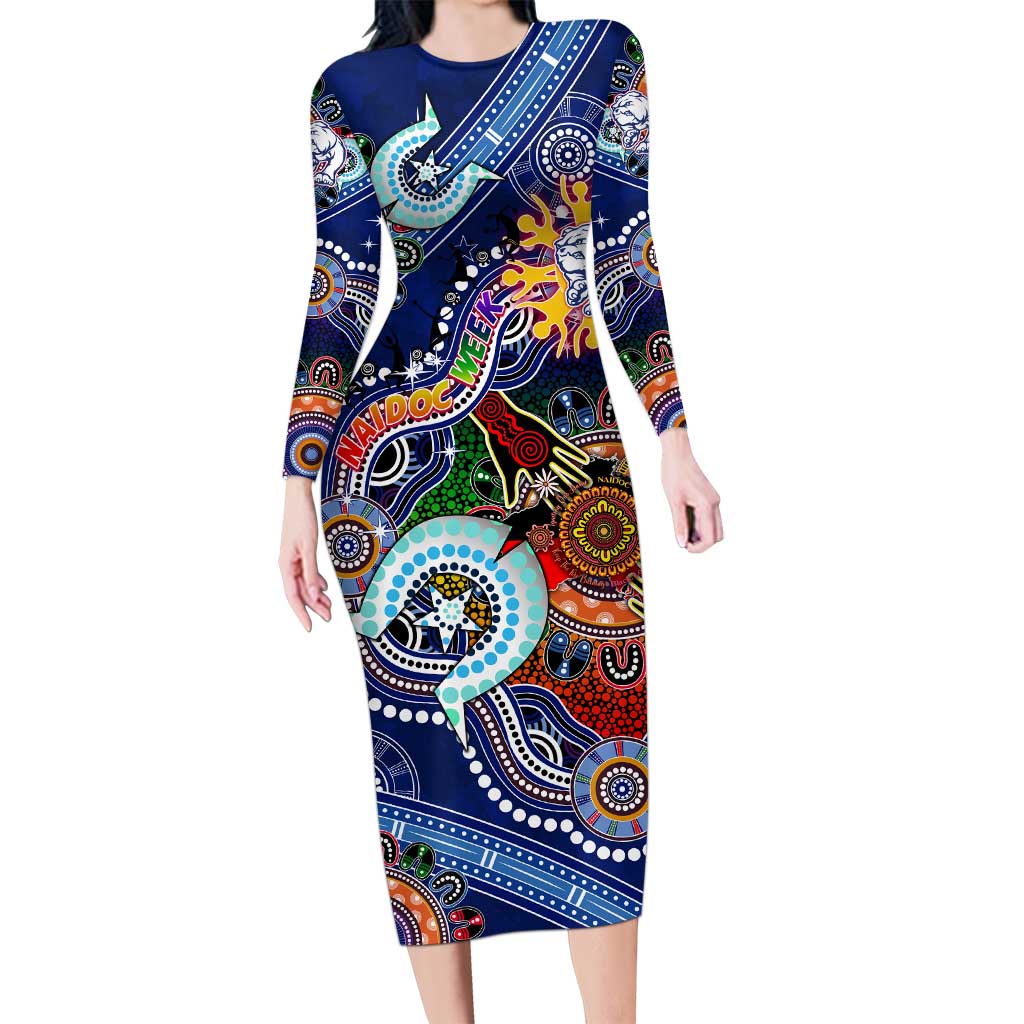 Custom NAIDOC Week 2024 Western Bulldogs Long Sleeve Bodycon Dress Australia Aboriginal Dot Painting