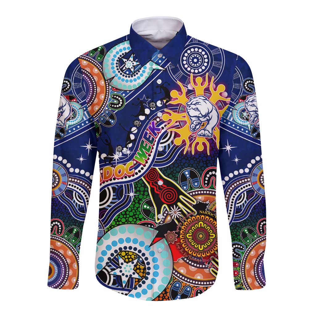 Custom NAIDOC Week 2024 Western Bulldogs Long Sleeve Button Shirt Australia Aboriginal Dot Painting