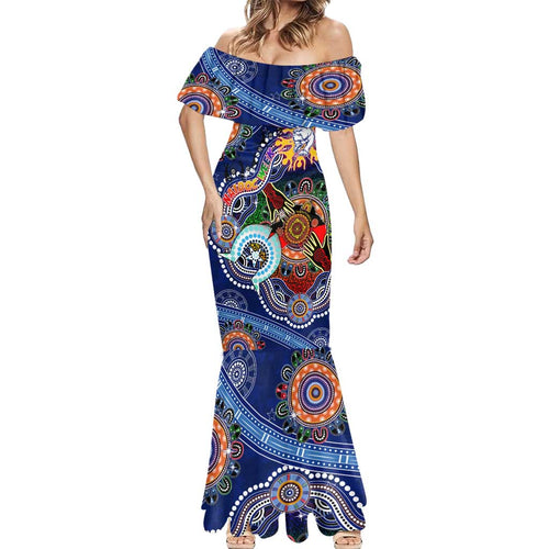 Custom NAIDOC Week 2024 Western Bulldogs Mermaid Dress Australia Aboriginal Dot Painting
