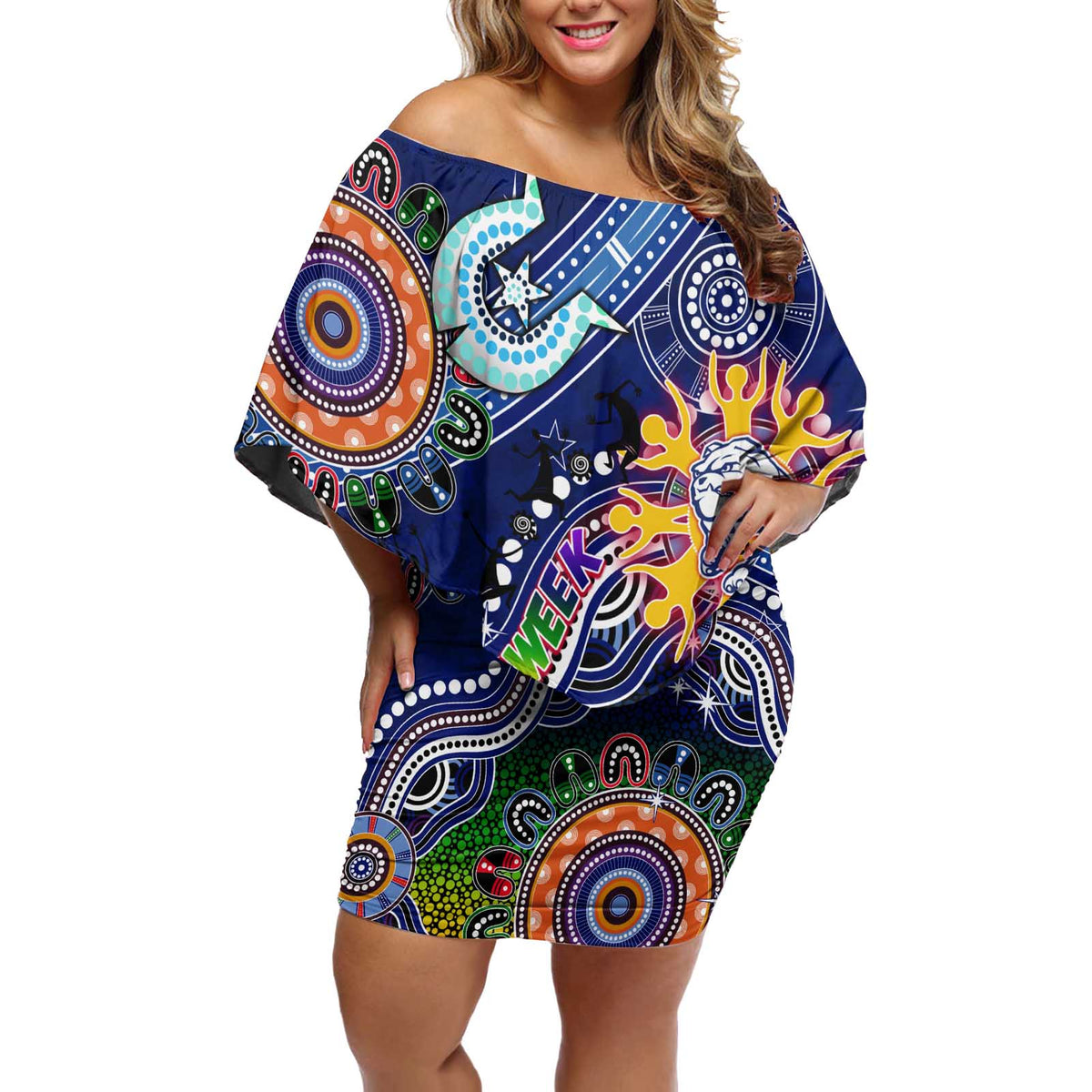 Custom NAIDOC Week 2024 Western Bulldogs Off Shoulder Short Dress Australia Aboriginal Dot Painting