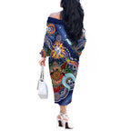Custom NAIDOC Week 2024 Western Bulldogs Off The Shoulder Long Sleeve Dress Australia Aboriginal Dot Painting