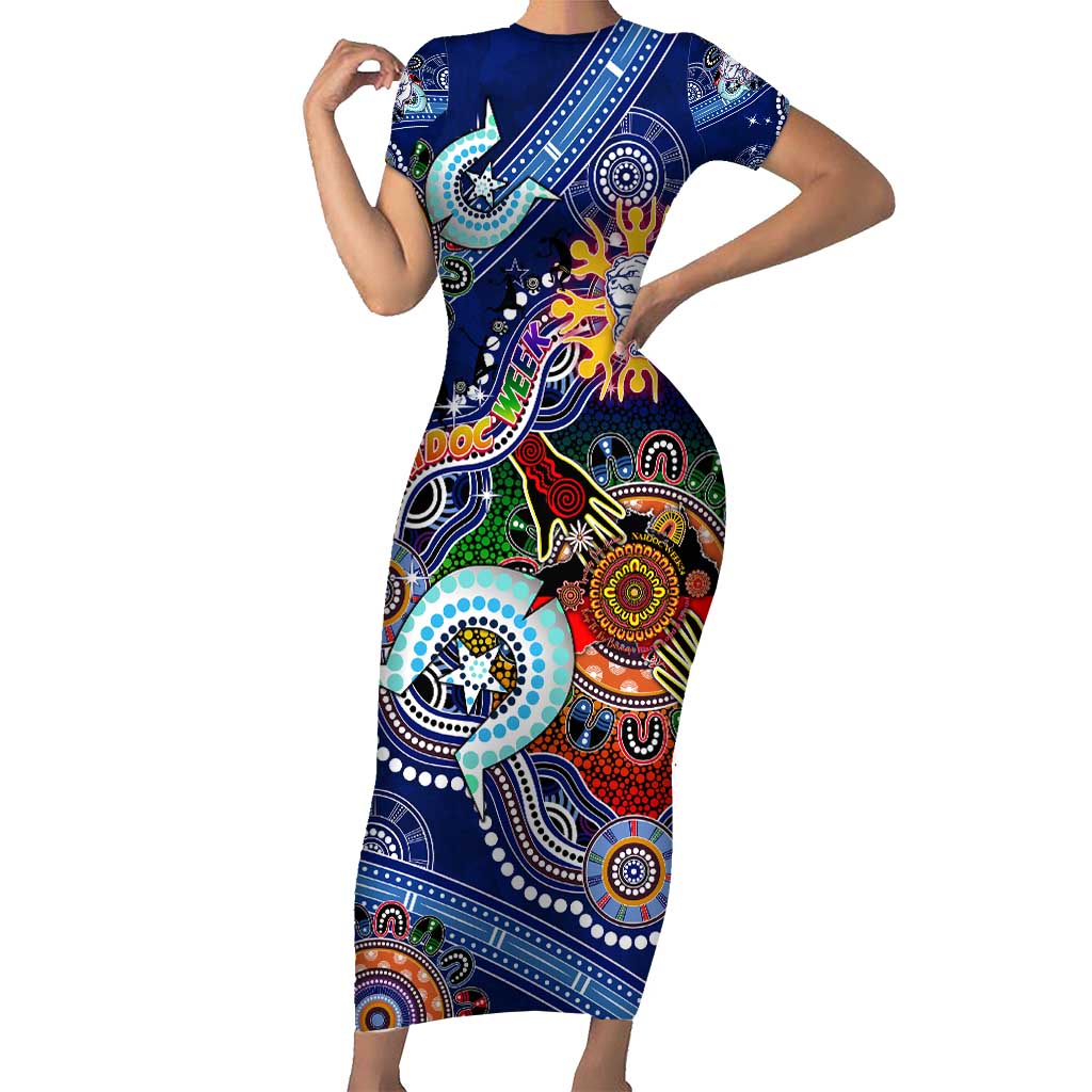 Custom NAIDOC Week 2024 Western Bulldogs Short Sleeve Bodycon Dress Australia Aboriginal Dot Painting