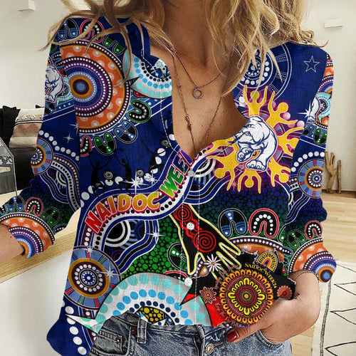 Custom NAIDOC Week 2024 Western Bulldogs Women Casual Shirt Australia Aboriginal Dot Painting