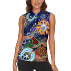 Custom NAIDOC Week 2024 Western Bulldogs Women Sleeveless Polo Shirt Australia Aboriginal Dot Painting