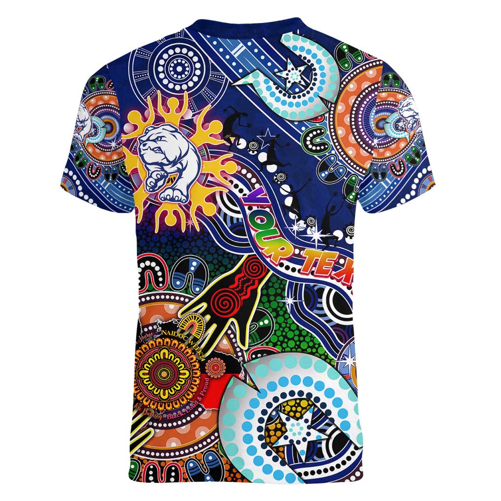 Custom NAIDOC Week 2024 Western Bulldogs Women V-Neck T-Shirt Australia Aboriginal Dot Painting