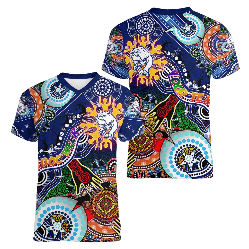 Custom NAIDOC Week 2024 Western Bulldogs Women V-Neck T-Shirt Australia Aboriginal Dot Painting