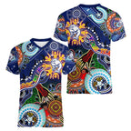 Custom NAIDOC Week 2024 Western Bulldogs Women V-Neck T-Shirt Australia Aboriginal Dot Painting
