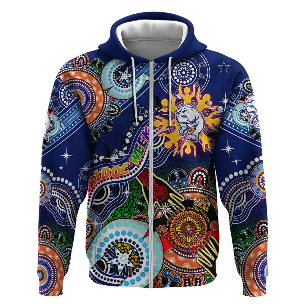 Custom NAIDOC Week 2024 Western Bulldogs Zip Hoodie Australia Aboriginal Dot Painting