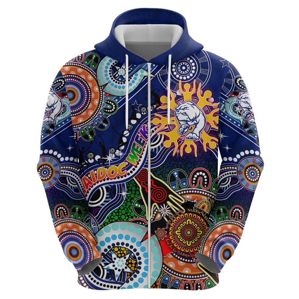 Custom NAIDOC Week 2024 Western Bulldogs Zip Hoodie Australia Aboriginal Dot Painting