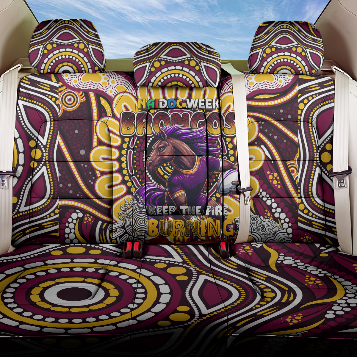 NAIDOC Week 2024 Broncos Back Car Seat Cover Mascot Rugby