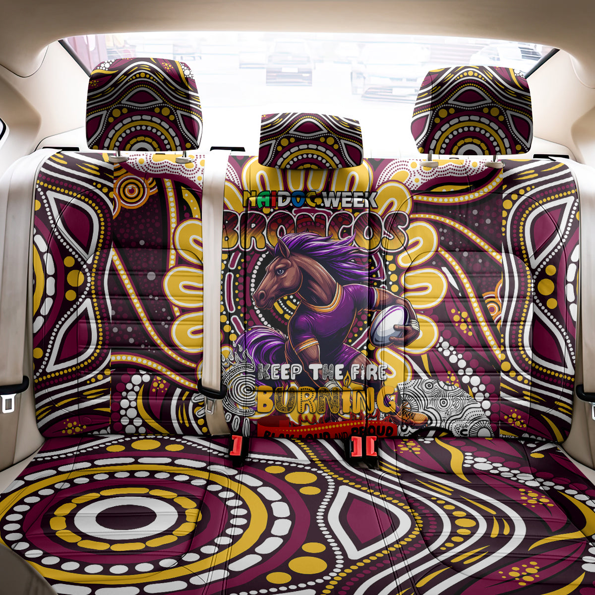 NAIDOC Week 2024 Broncos Back Car Seat Cover Mascot Rugby