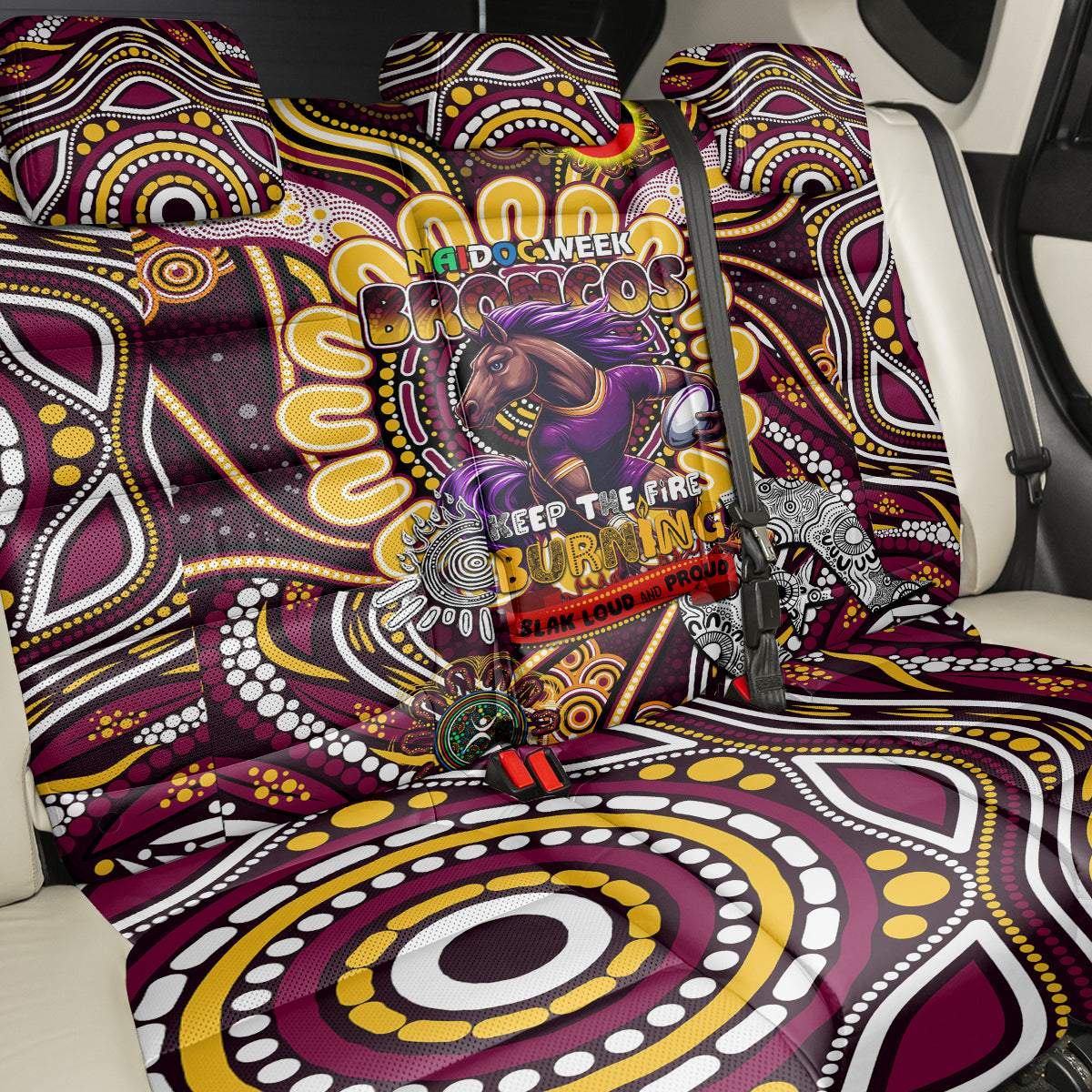 NAIDOC Week 2024 Broncos Back Car Seat Cover Mascot Rugby