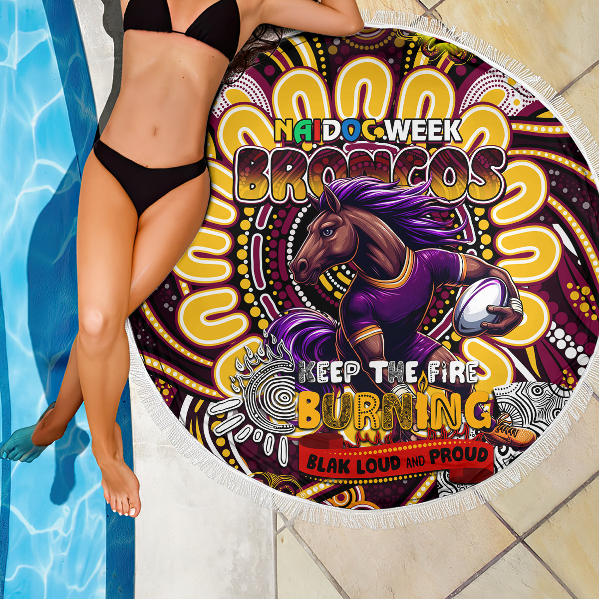 NAIDOC Week 2024 Broncos Beach Blanket Mascot Rugby