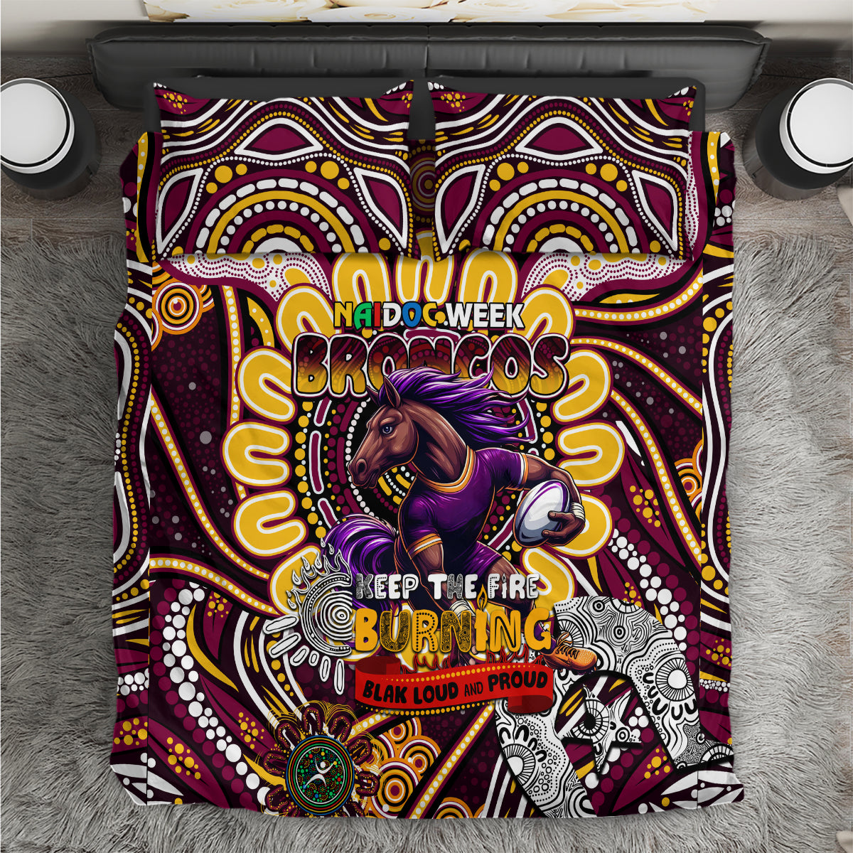 NAIDOC Week 2024 Broncos Bedding Set Mascot Rugby