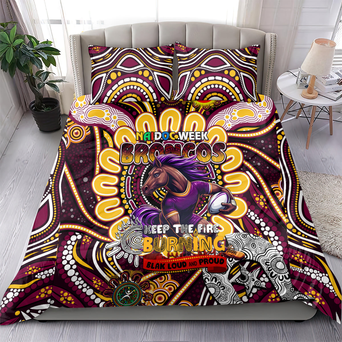 NAIDOC Week 2024 Broncos Bedding Set Mascot Rugby