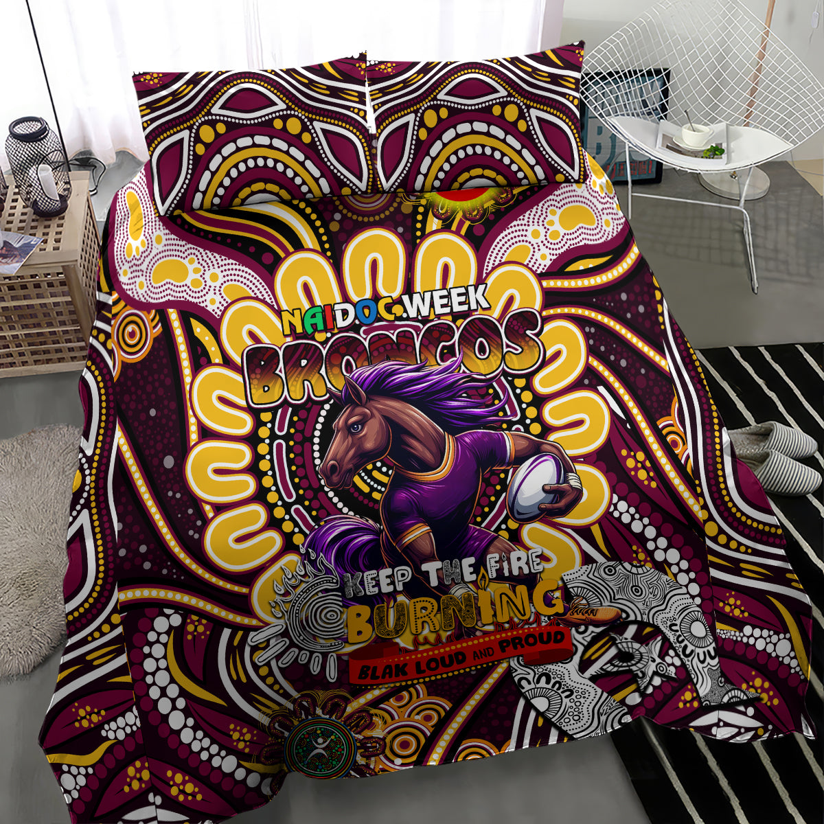 NAIDOC Week 2024 Broncos Bedding Set Mascot Rugby