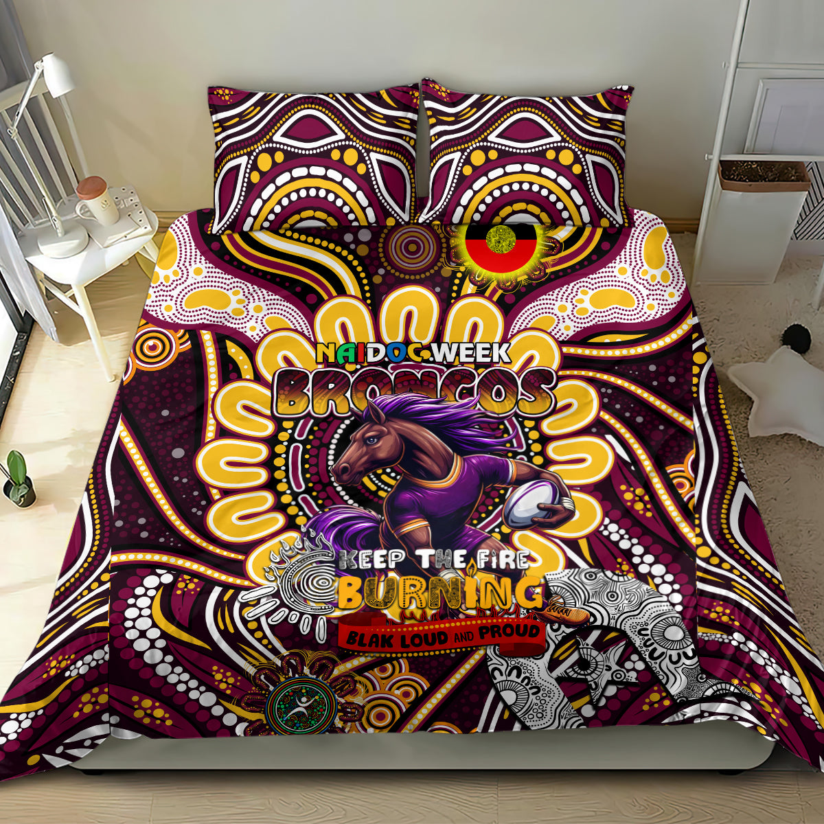 NAIDOC Week 2024 Broncos Bedding Set Mascot Rugby