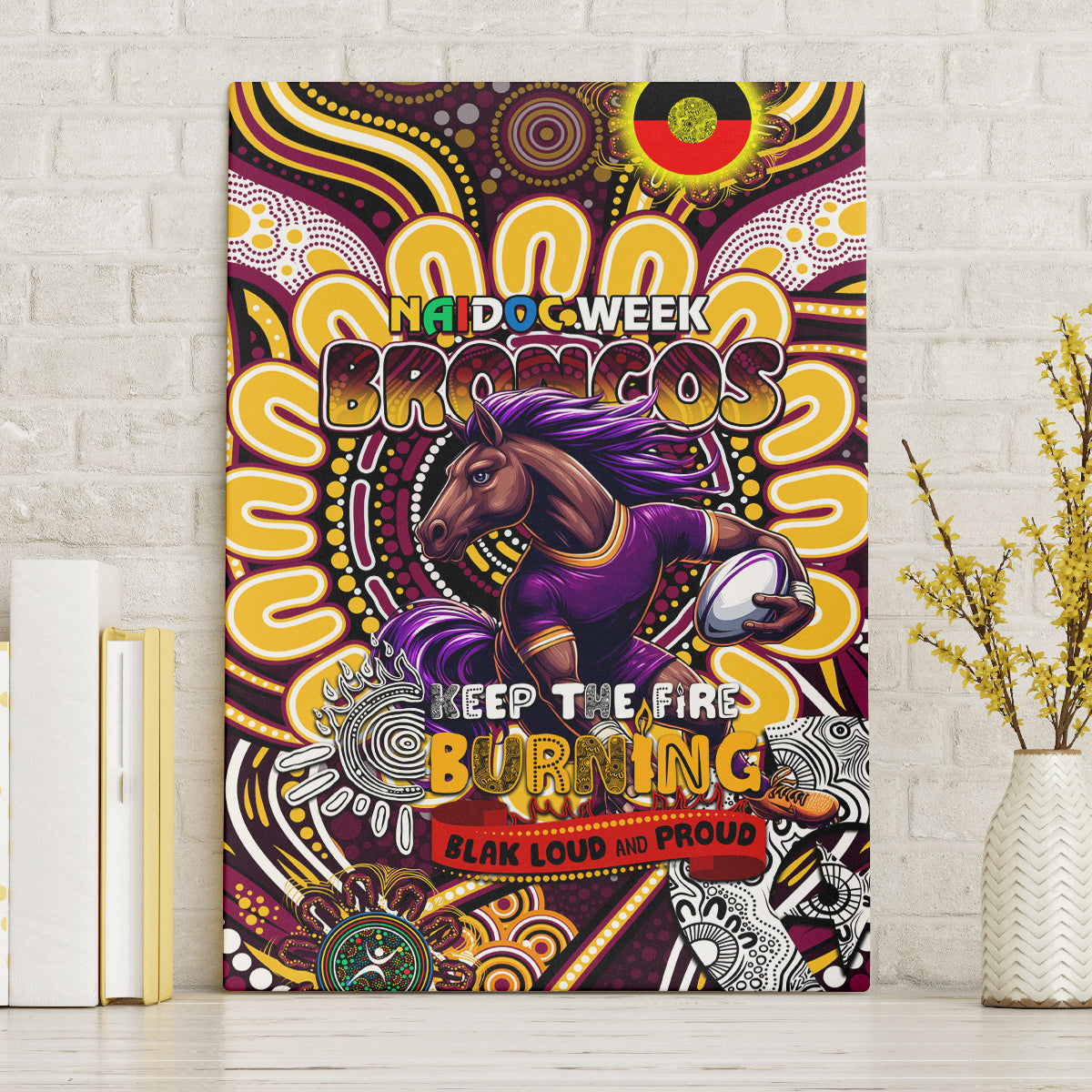 NAIDOC Week 2024 Broncos Canvas Wall Art Mascot Rugby