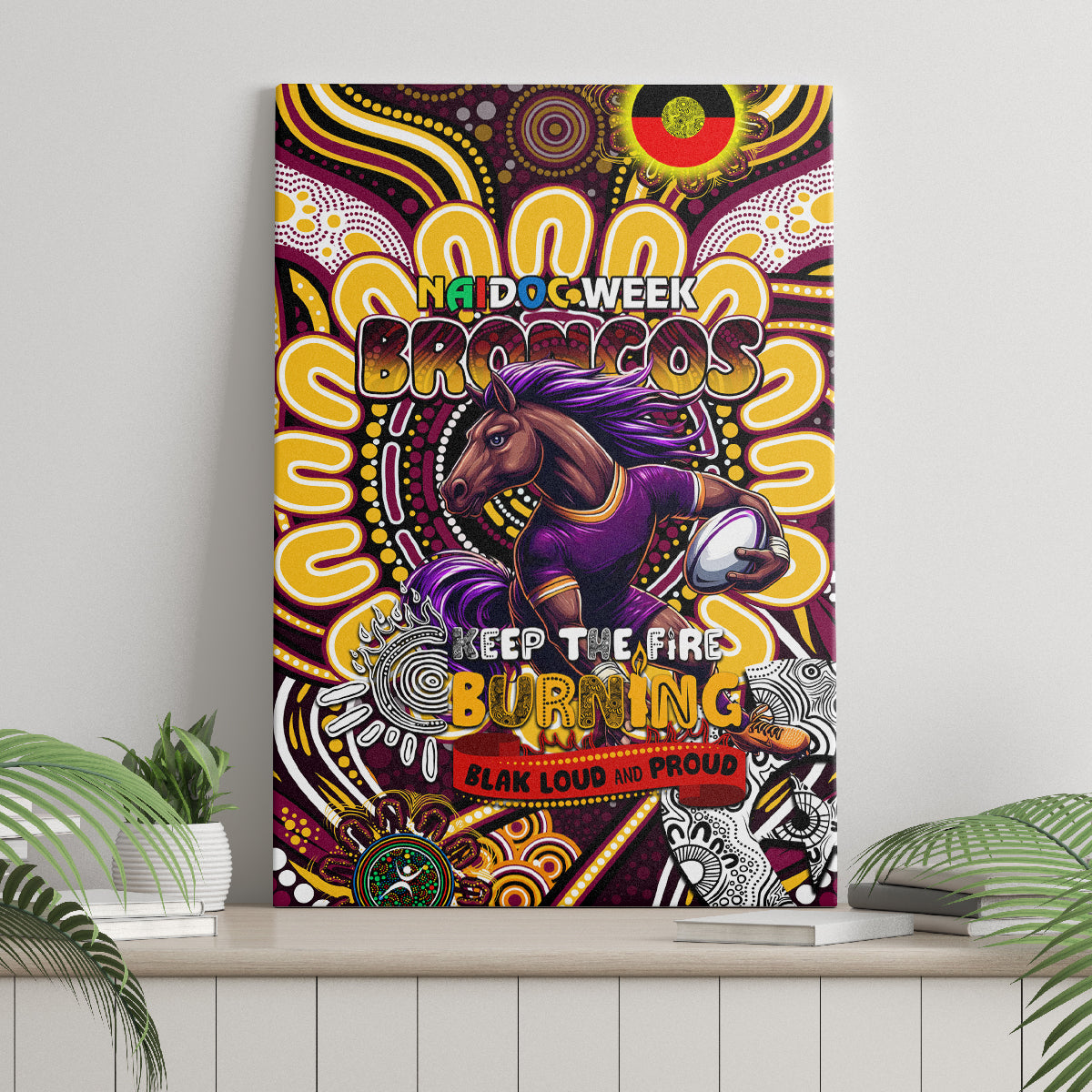 NAIDOC Week 2024 Broncos Canvas Wall Art Mascot Rugby
