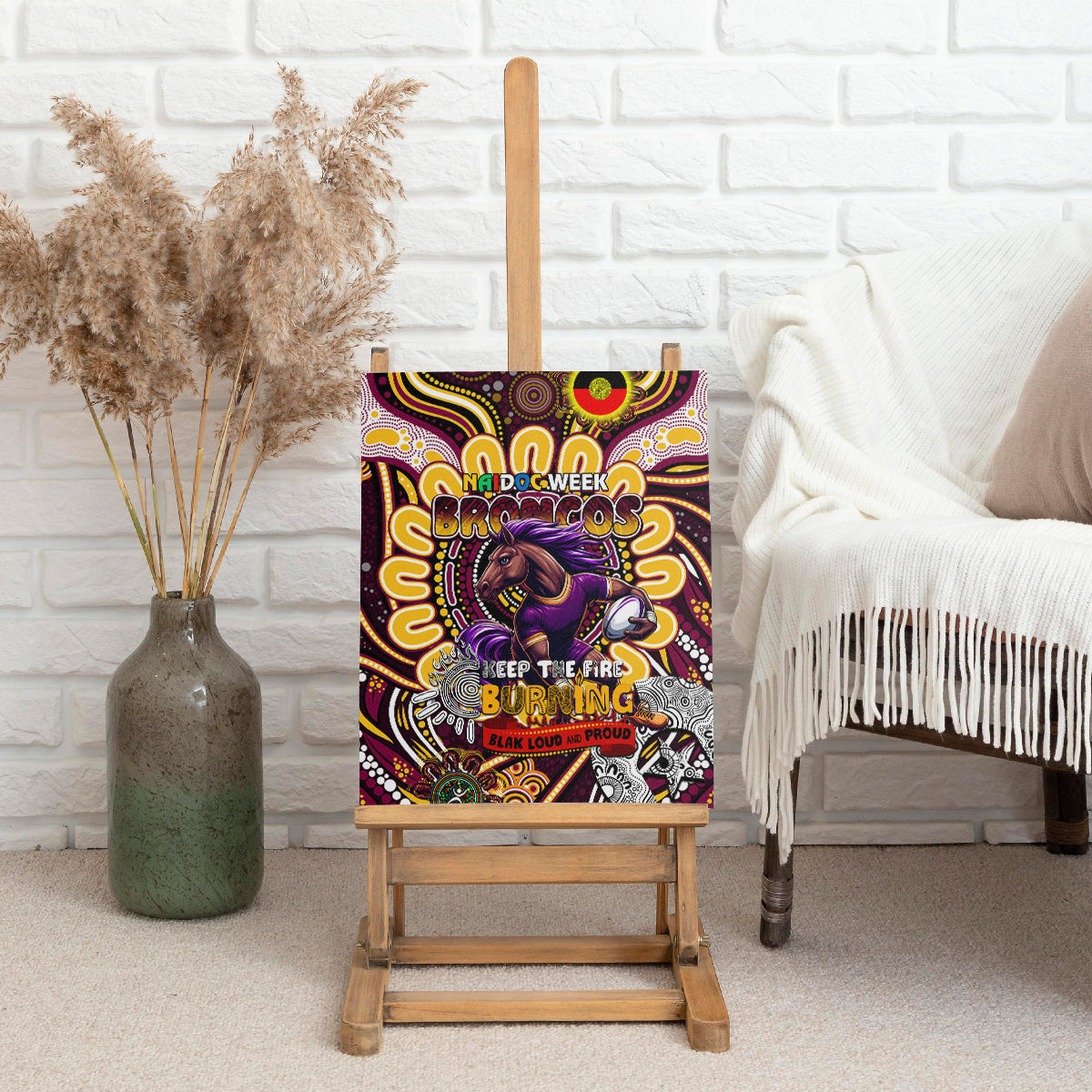 NAIDOC Week 2024 Broncos Canvas Wall Art Mascot Rugby