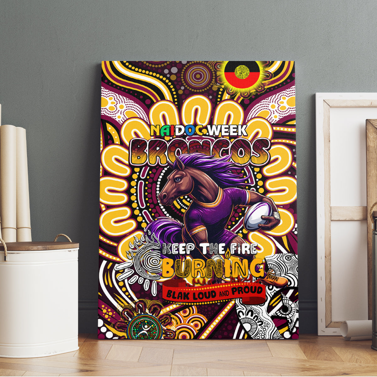 NAIDOC Week 2024 Broncos Canvas Wall Art Mascot Rugby