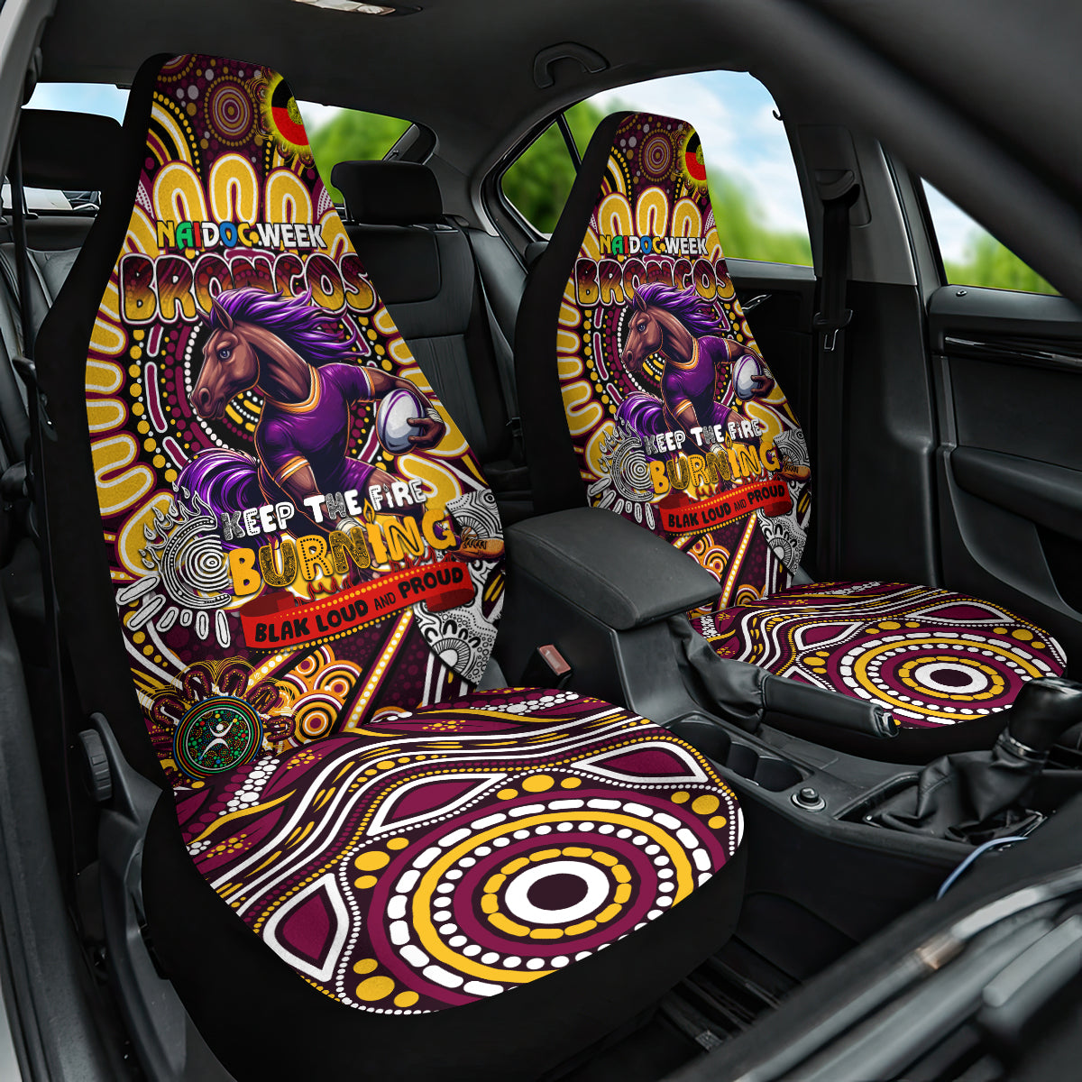 NAIDOC Week 2024 Broncos Car Seat Cover Mascot Rugby