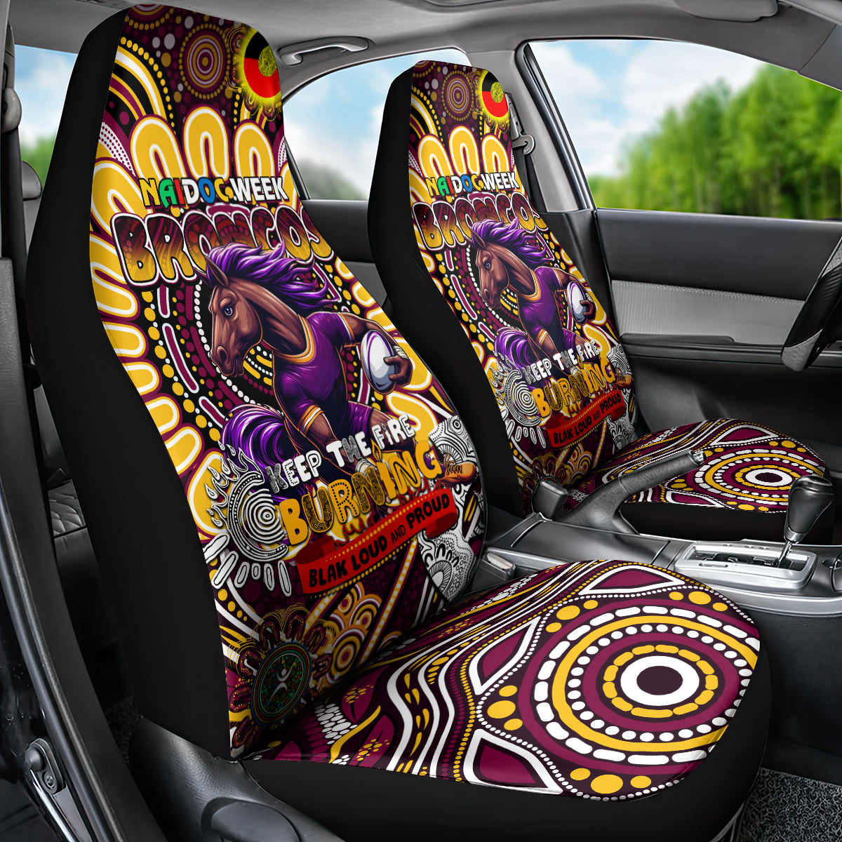 NAIDOC Week 2024 Broncos Car Seat Cover Mascot Rugby