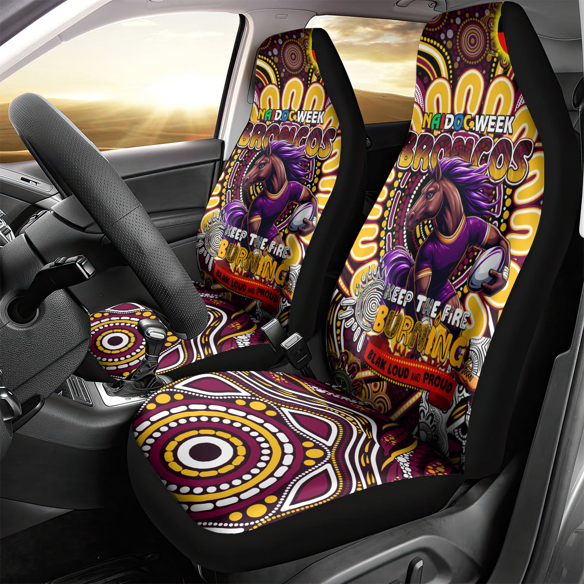 NAIDOC Week 2024 Broncos Car Seat Cover Mascot Rugby