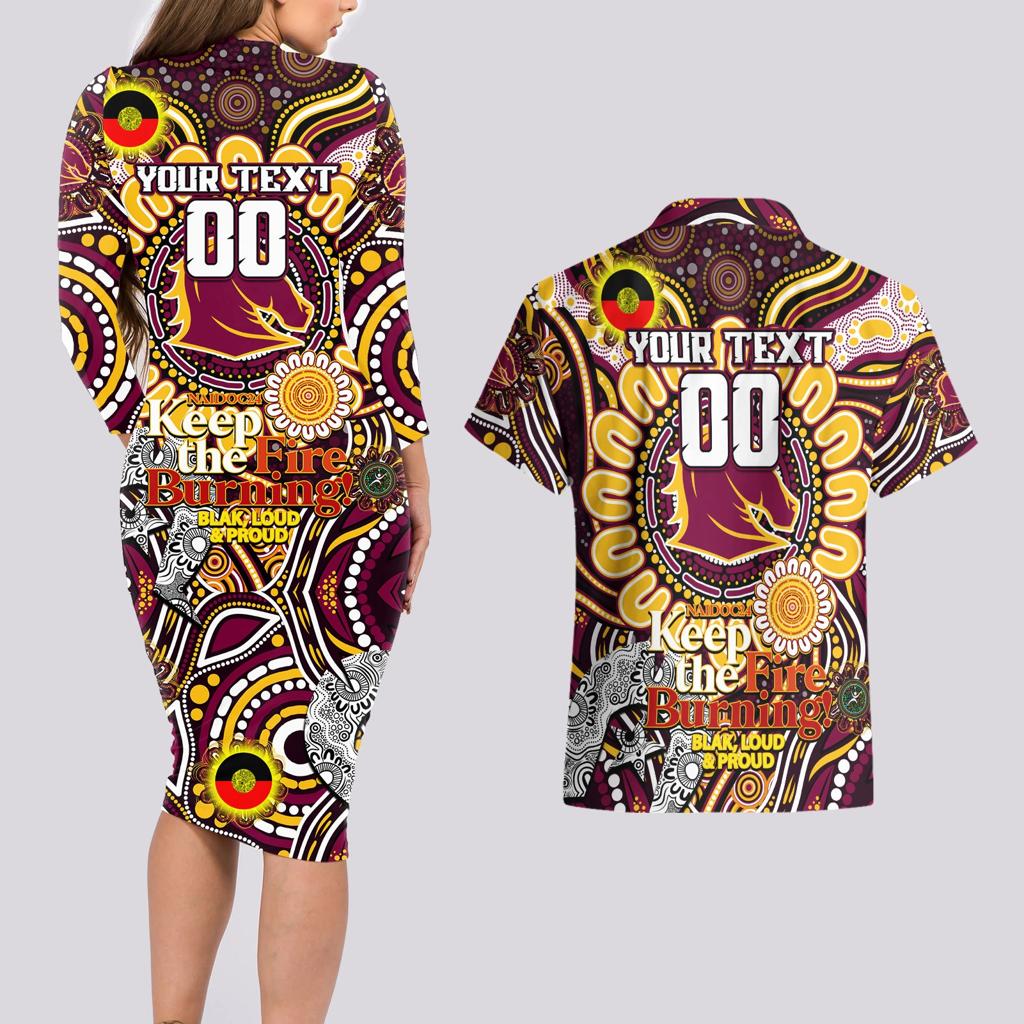 Custom NAIDOC Week 2024 Broncos Couples Matching Long Sleeve Bodycon Dress and Hawaiian Shirt Mascot Rugby