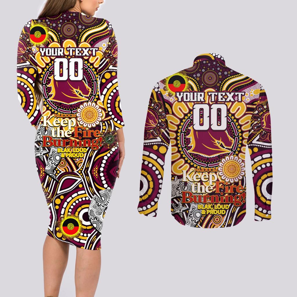 Custom NAIDOC Week 2024 Broncos Couples Matching Long Sleeve Bodycon Dress and Long Sleeve Button Shirt Mascot Rugby