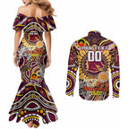 Custom NAIDOC Week 2024 Broncos Couples Matching Mermaid Dress and Long Sleeve Button Shirt Mascot Rugby