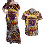 Custom NAIDOC Week 2024 Broncos Couples Matching Off Shoulder Maxi Dress and Hawaiian Shirt Mascot Rugby