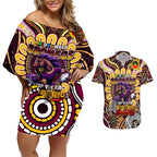 Custom NAIDOC Week 2024 Broncos Couples Matching Off Shoulder Short Dress and Hawaiian Shirt Mascot Rugby