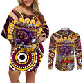 Custom NAIDOC Week 2024 Broncos Couples Matching Off Shoulder Short Dress and Long Sleeve Button Shirt Mascot Rugby