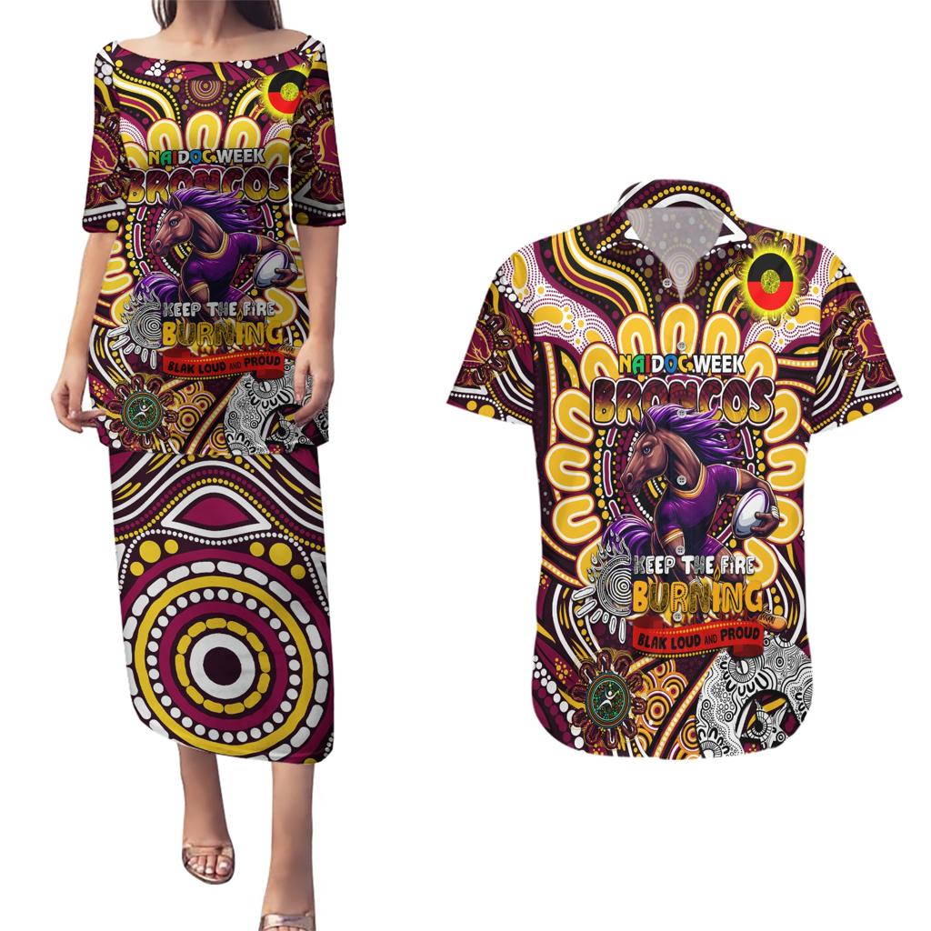 Custom NAIDOC Week 2024 Broncos Couples Matching Puletasi and Hawaiian Shirt Mascot Rugby