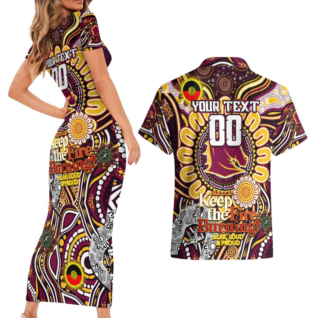 Custom NAIDOC Week 2024 Broncos Couples Matching Short Sleeve Bodycon Dress and Hawaiian Shirt Mascot Rugby