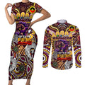 Custom NAIDOC Week 2024 Broncos Couples Matching Short Sleeve Bodycon Dress and Long Sleeve Button Shirt Mascot Rugby