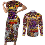 Custom NAIDOC Week 2024 Broncos Couples Matching Short Sleeve Bodycon Dress and Long Sleeve Button Shirt Mascot Rugby