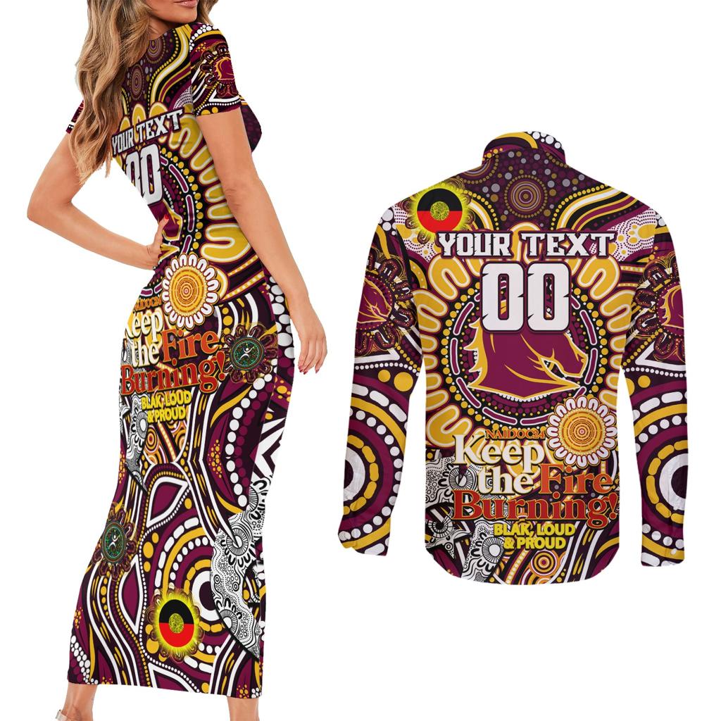 Custom NAIDOC Week 2024 Broncos Couples Matching Short Sleeve Bodycon Dress and Long Sleeve Button Shirt Mascot Rugby