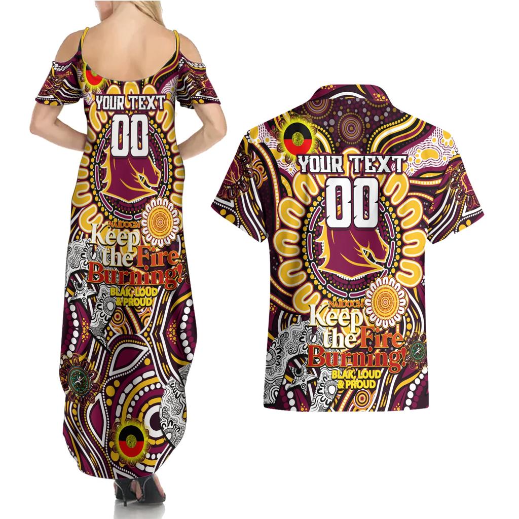 Custom NAIDOC Week 2024 Broncos Couples Matching Summer Maxi Dress and Hawaiian Shirt Mascot Rugby